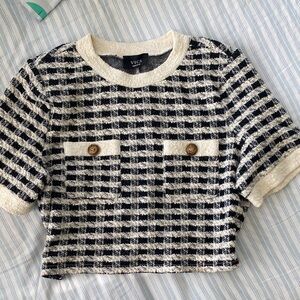 Vici Black & Cream Tweed Short Sleeve Top